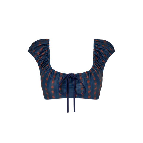 Colette Puff Sleeve Top - Marine Plaid - Align Swim