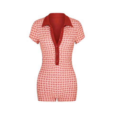Bonnie Terry Swim Romper - Vintage Red Plaid - Align Swim