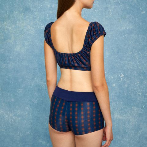 Colette Puff Sleeve Top - Marine Plaid - Align Swim