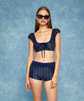 Colette Puff Sleeve Top - Marine Plaid - Align Swim